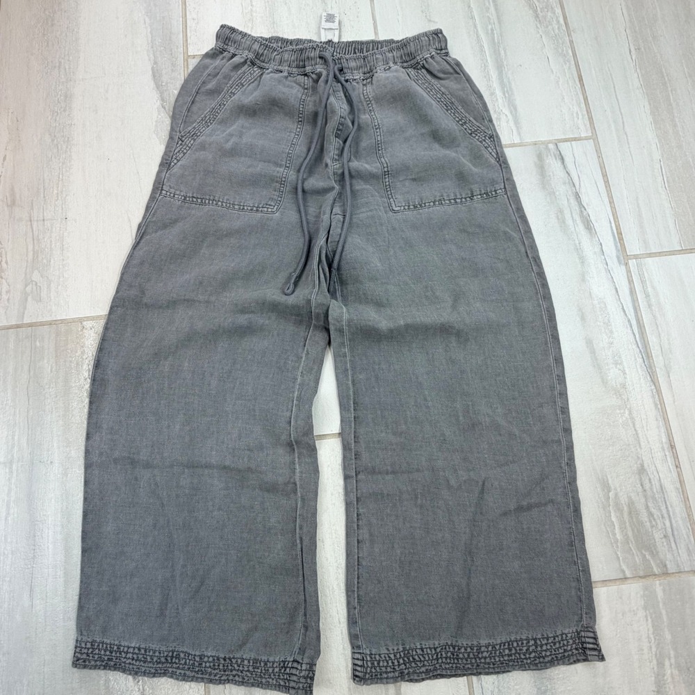 Joie Gray Linen Lyocell Wide Leg Crop Drawstring Pants Medium